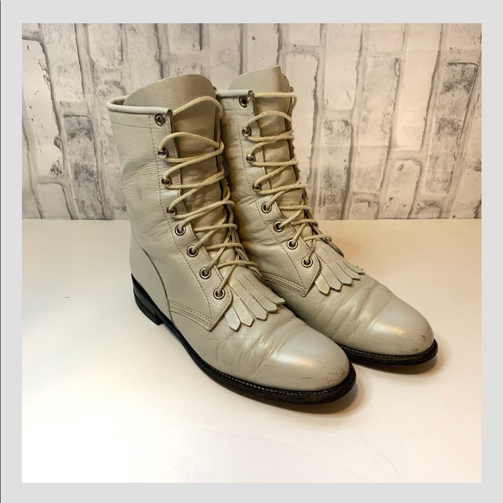 Justin Hiram Roper Toe Kiltie Style Boots.